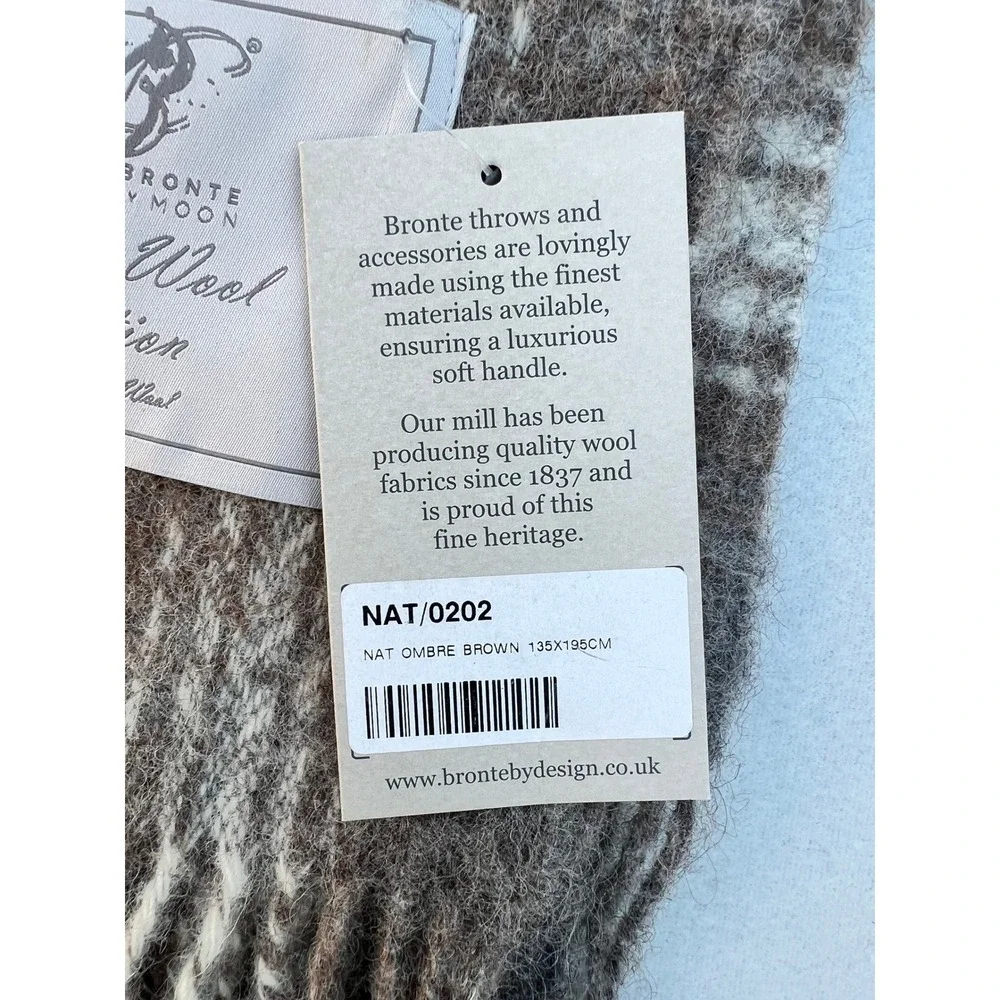 Bronte by Moon Natural Wool Ombre Brown Plaid Fringe Throw Blanket‎ 135x195cm